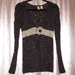 BKE EUC L bouclé knit sweater cardigan - mottled black